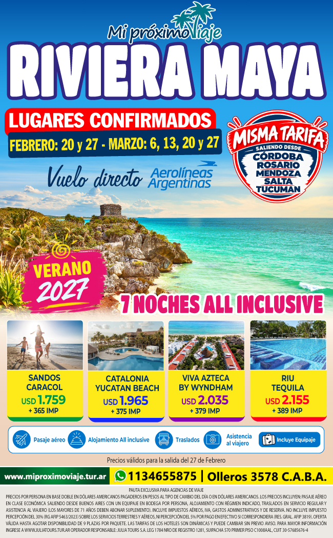 VERANO 2027 - RIVIERA MAYA con Vuelo DIRECTO de AEROLINEAS ARGENTINAS - LUGARES CONFIRMADOS !!!